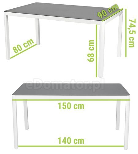 stół aluminiowy biały szklany ogrodowy verona vetro