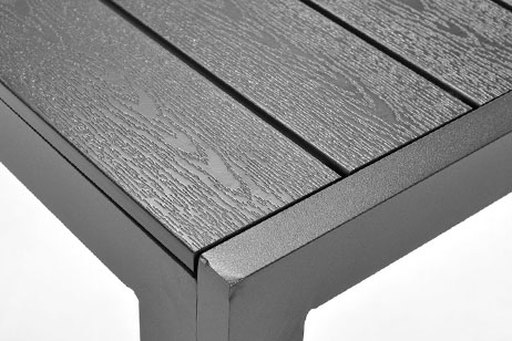 stół ogrodowy kwadratowy aluminiowy z deskami kompozytowymi