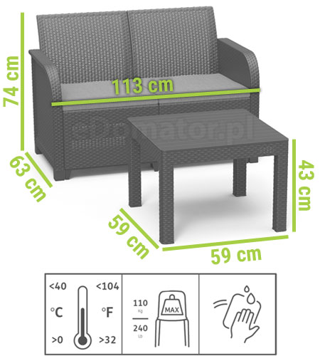 stolik i sofa ogrodowa ROSALIE