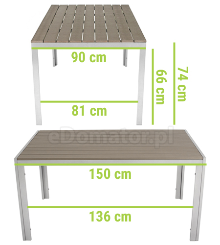 stół aluminiowy ogrodowy srebrny deski kompozytowe modena