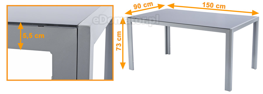 stół aluminiowy z blatem z hartowanego szkła wenecja