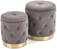 Zestaw 2 puf pikowane schowki welur POLLY - szary