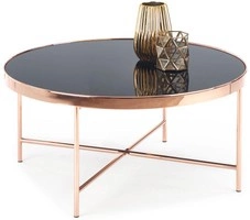 Okrągły szklany stolik MORIA 82 cm miedź / czarny