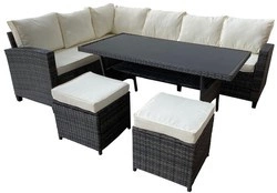 Ogrodowa sofa narożna z technorattanu ALANYA z pufami - ciemnoszary