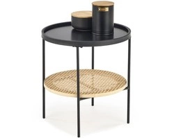 Mały metalowy stolik KAMPA z rattanem naturalnym - czarny