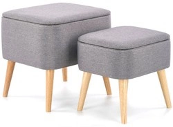 Zestaw 2 stołków pufy ze schowkiem PULA - popiel