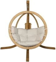 Fotel wiszący na drewnianym stelażu KOKON - kremowy