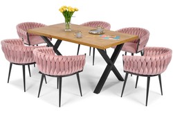 Zestaw do jadalni 6-osobowy - stół XAVIER i krzesła ROSA - pudrowy róż